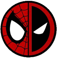 a spider-man and deadpool logo with a spider web in the middle of the circle .