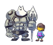 a drawing of a girl standing next to a robot with a spear