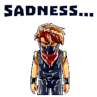 a cartoon of a ninja with the words sadness written below him