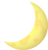 a yellow crescent moon with orange spots on it