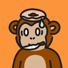 a cartoon of a monkey with a donut on his head