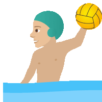 a man in a blue swim cap is holding a yellow water polo ball