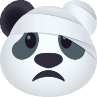 a panda bear with a bandage on its head looks sad