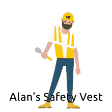 an illustration of a man wearing a cat hard hat and safety vest