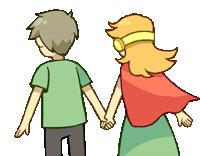 a boy and a girl are holding hands and the girl is wearing a cape