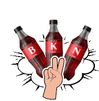 three coca cola bottles with the letter k on them