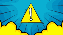 a yellow triangle with an exclamation point inside of it on a blue background