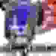 a close up of a pixelated image of a person 's face with a blue eye .