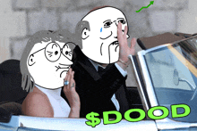 a cartoon of a man and woman in a car with the word dood on the bottom right