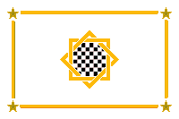 a black and white checkered circle is surrounded by yellow lines