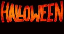 the word halloween is written in orange and black on a black background