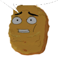 a cartoon potato with a sad face and a speech bubble coming out of it 's mouth .