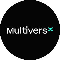 a black circle with the word multivers written in white