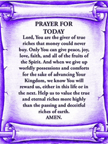 a prayer for today is written on a scroll