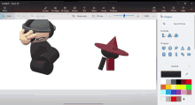 a computer screen shows a 3d model of a ninja and a wizard