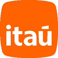 an orange logo with the word itau in white