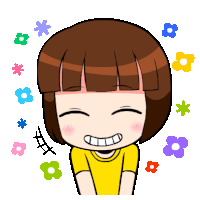 a cartoon drawing of a girl smiling with flowers surrounding her