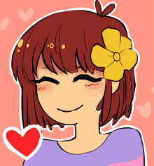 a drawing of a girl with a flower in her hair and a heart