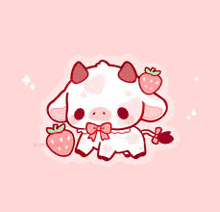 a cartoon cow with strawberries on its head and a bow on its neck .