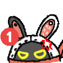 a cartoon drawing of a rabbit with a red circle with the number 1 on it .