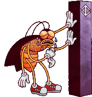 a cartoon drawing of a cockroach leaning against a pillar