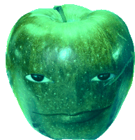 a green apple with a face on it 's face