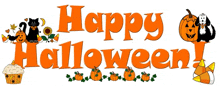 a happy halloween sign with pumpkins and candy corn on it