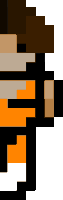 a pixel art of a person holding a gun and wearing an orange shirt .