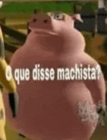 a cartoon pig with the words `` o que disse machista '' on it .