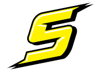 a black and yellow logo with the letter s on it