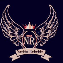 a logo for familia nr with wings and a crown on top