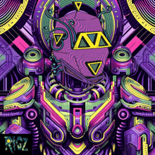 a colorful drawing of a robot with the word rigz on the bottom