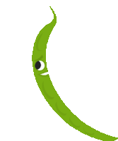 a green bean with a black eye and mouth