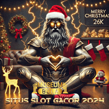 an advertisement for situs slot gacor shows a man in santa hat