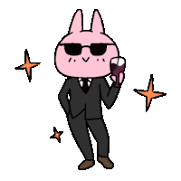 a cartoon rabbit wearing a suit and tie is holding a glass of wine .