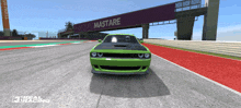 a green dodge challenger is driving on a race track in a video game called real racing