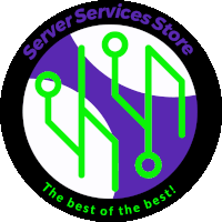 a logo for server services store with a green circuit board