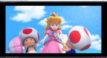 a screen shot of a video game with princess peach and toad