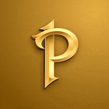 a gold letter p is against a gold background