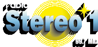 a logo for radio stereo 1 with a yellow circle in the middle