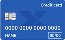 a blue credit card with the numbers 0000 0000 0000 0000 on it