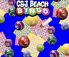 a csj beach bingo game is being played on a blue screen