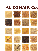 a poster for al zohair co. shows different grains in squares