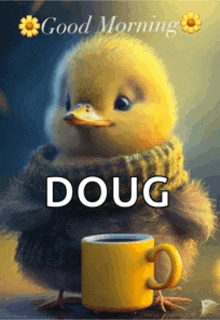 a picture of a duck with the name doug