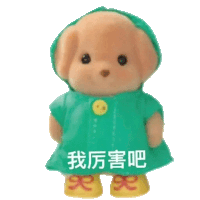 a teddy bear wearing a green raincoat and yellow shoes