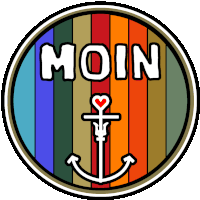 a colorful circle with the word moin and an anchor on it