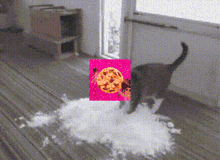 a pixelated image of a cat playing with a pizza