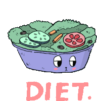 a cartoon drawing of a bowl of vegetables with the word diet above it