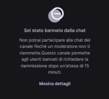 a black screen with the words sei stato bannato dalla chat below it