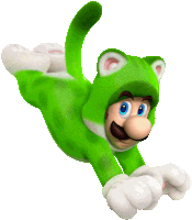 a cartoon of mario dressed as a green cat with white paws